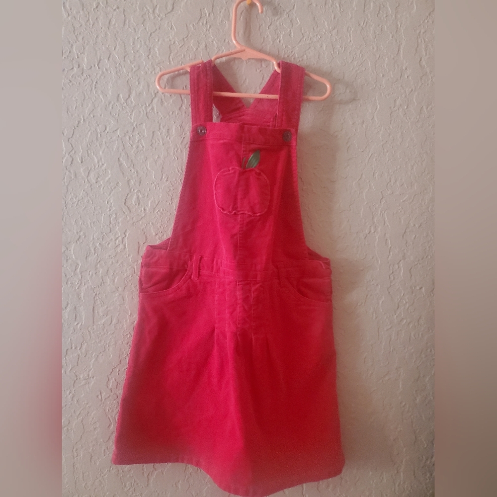 Red Corduroy Overall Dress with Apple Patch Gymboree NWOT